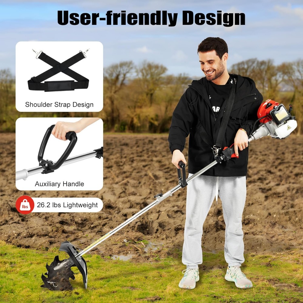 Soil Tilling Cultivator - 51.7CC 1.45kW Gas Powered Cultivator 6500rpm