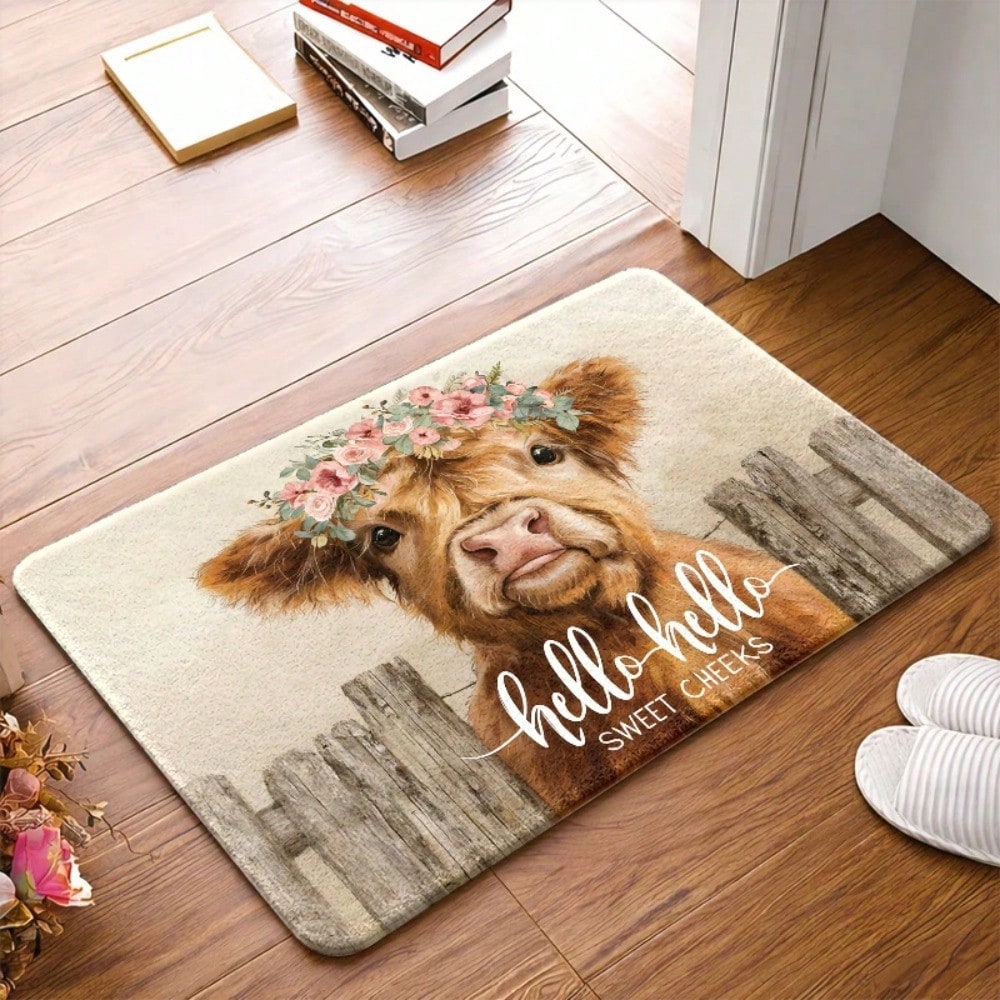 1PC, Cute Highland Cow with Fl - Cow Mat Rubber ulasan dan harga