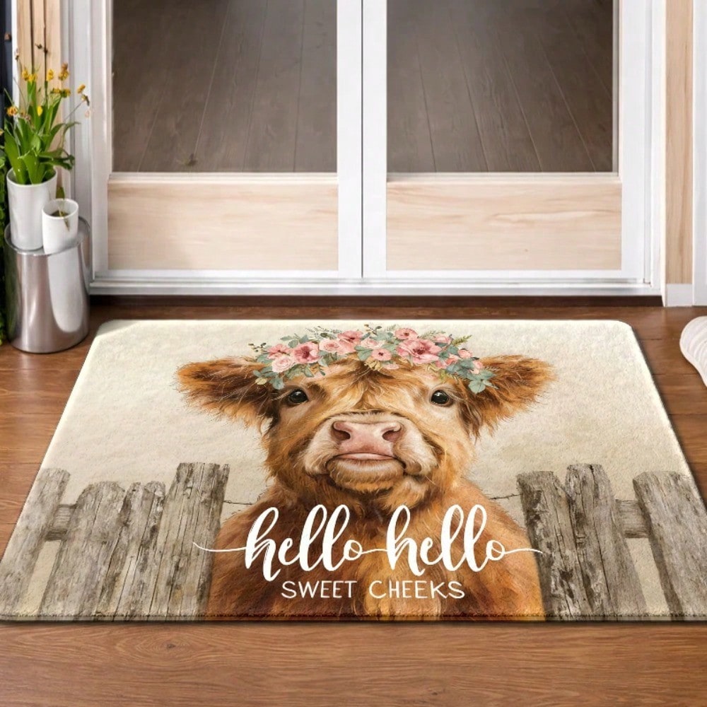 1PC, Cute Highland Cow with Fl - Cow Mat Rubber ulasan dan harga