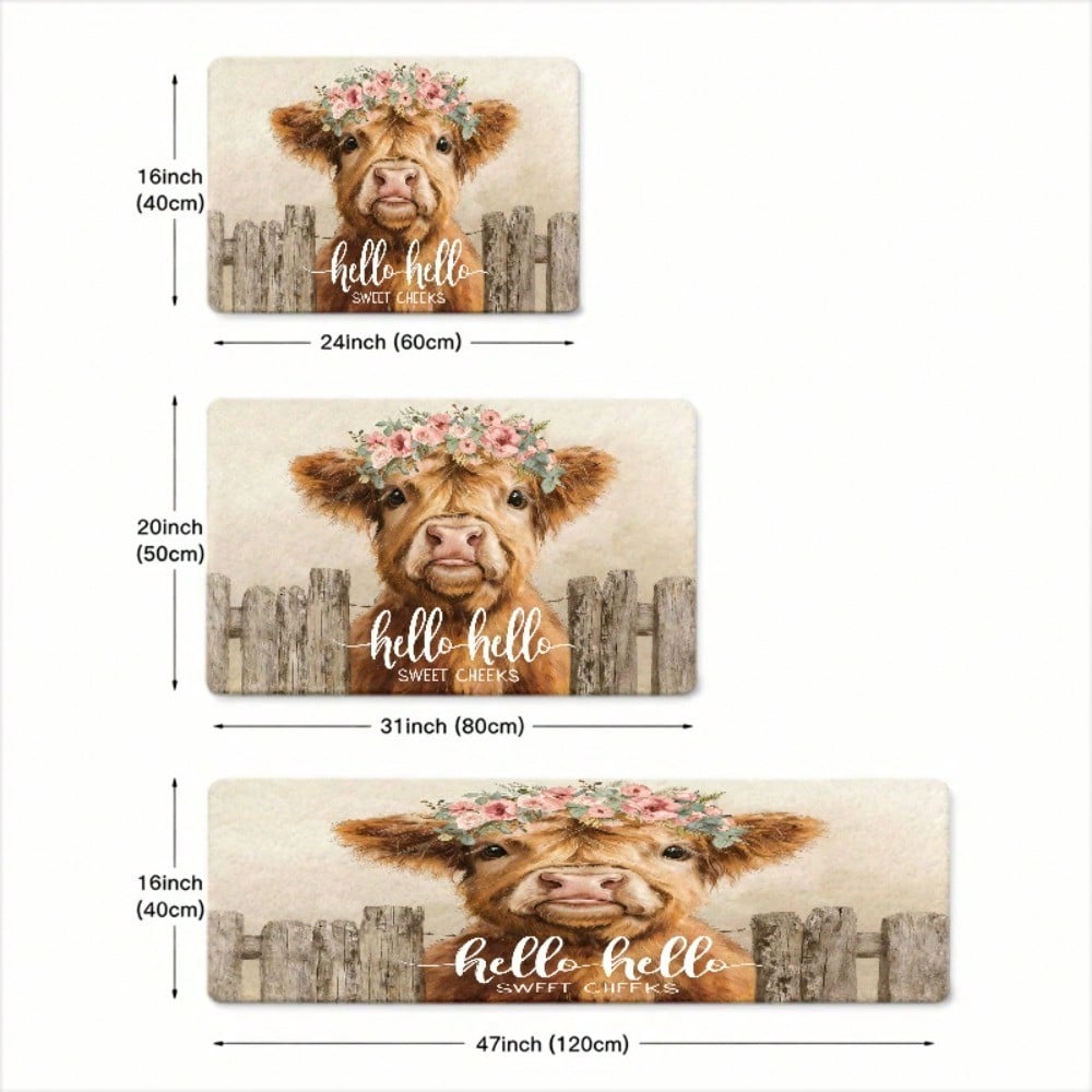 1PC, Cute Highland Cow with Fl - Cow Mat Rubber ulasan dan harga