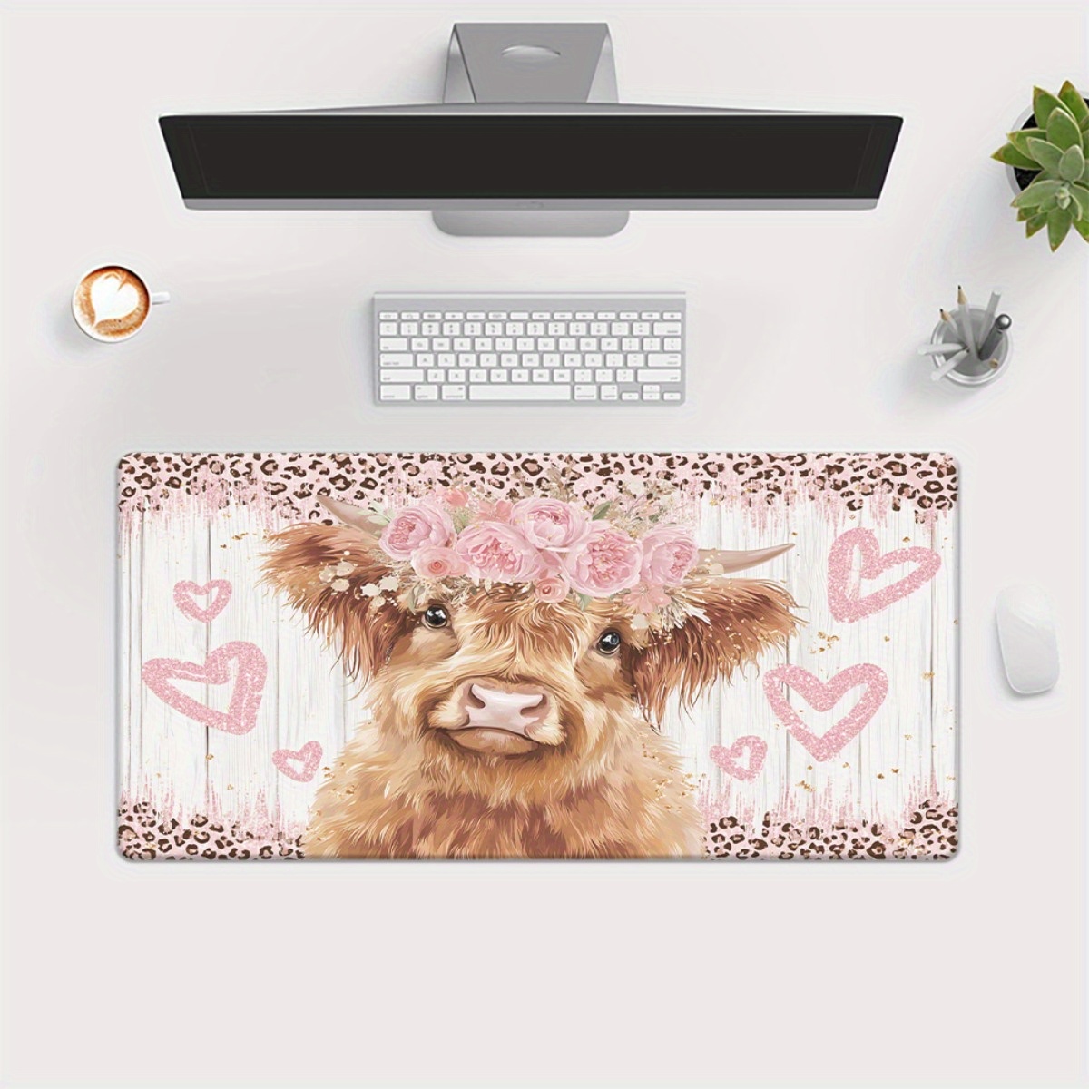 Highland Cow Desk Mat Pink Flo - Cow Mat Rubber ulasan dan harga
